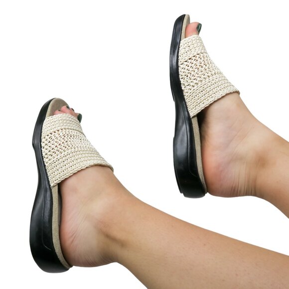 Vintage 90s LifeStride White Woven Wedge Sandals - Picture 1 of 10